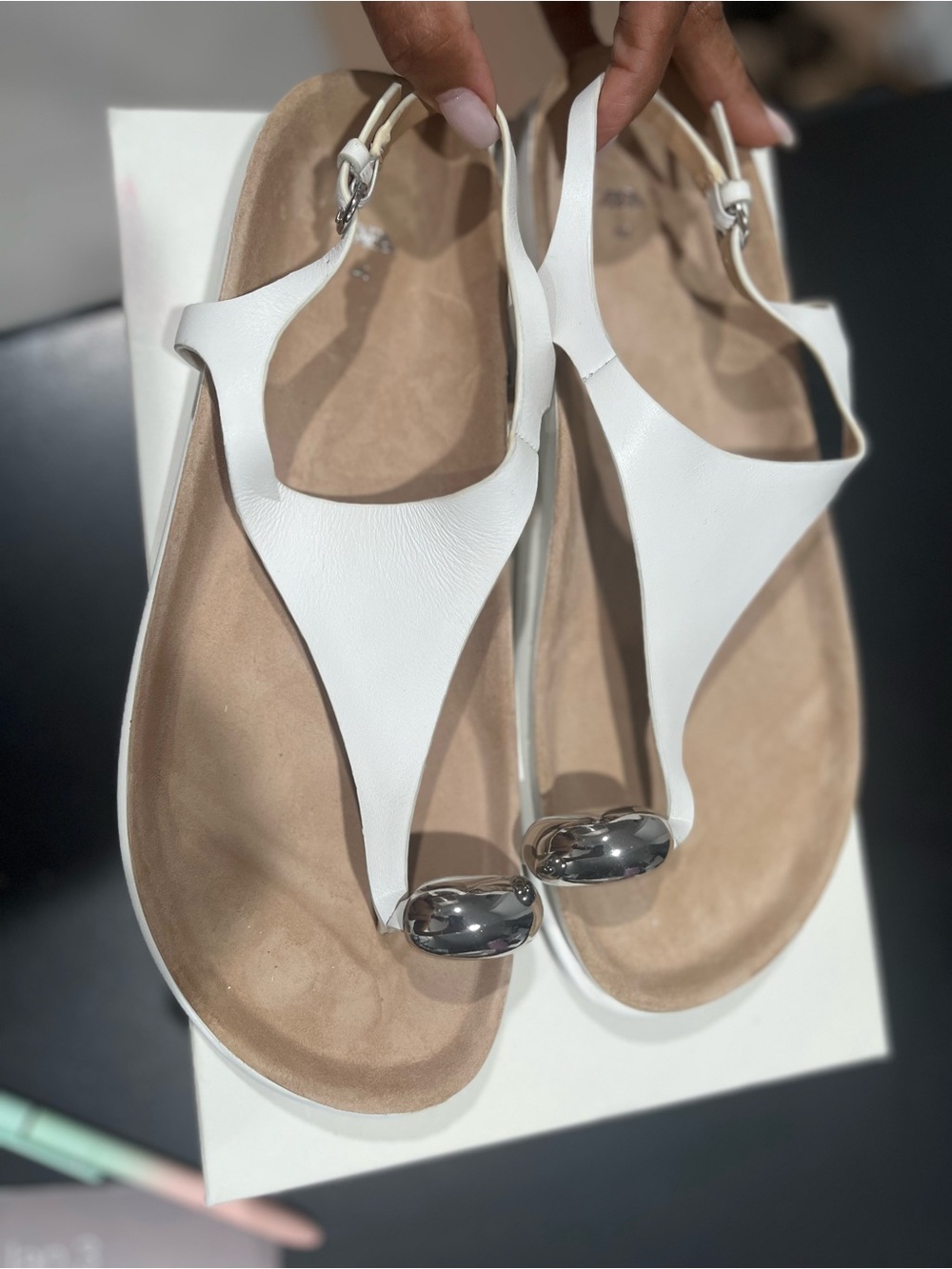 White Leather Toe-Ring Slingback Sandals - Never Worn Brand New - only tried on